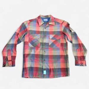 Vintage 70s Pendleton Multicolor Plaid Flannel Wool USA Size M